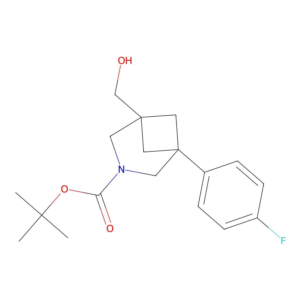 Tert-butyl 1-(4-fluorophenyl)-5-(hydroxymethyl)-3-azabicyclo[3.1.1]heptane-3-carboxylate molecular structure, CAS 2639441-35-1
