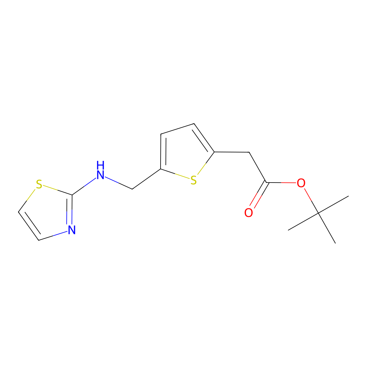 Tert-butyl 2-(5-{[(1,3-thiazol-2-yl)amino]methyl}thiophen-2-yl)acetate molecular structure, CAS 2639441-36-2
