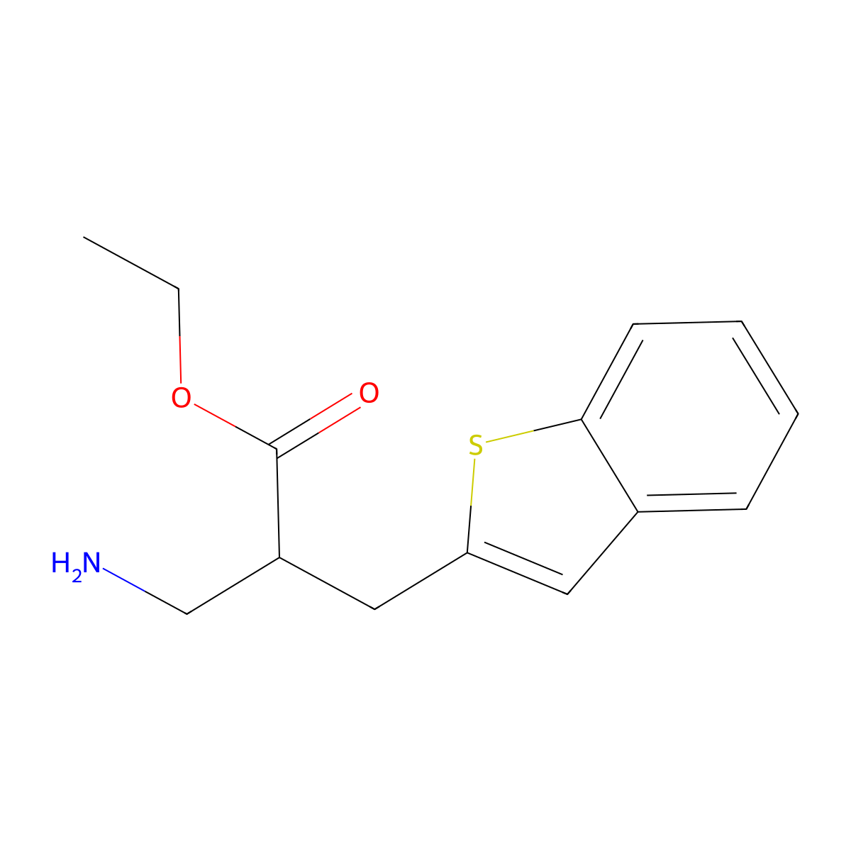 Ethyl 3-amino-2-[(1-benzothiophen-2-yl)methyl]propanoate molecular structure, CAS 2639441-45-3