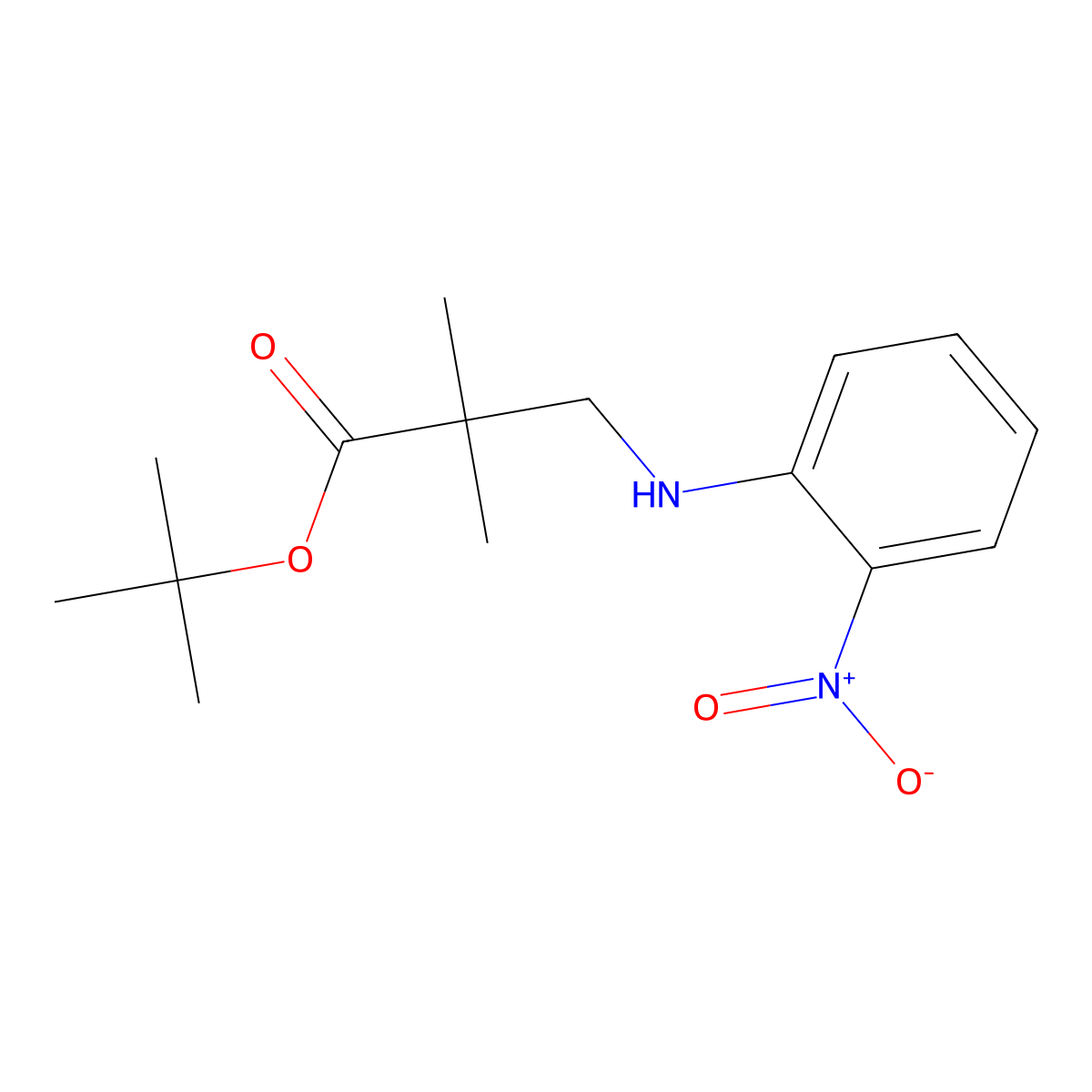 Tert-butyl 2,2-dimethyl-3-[(2-nitrophenyl)amino]propanoate molecular structure, CAS 2639441-49-7