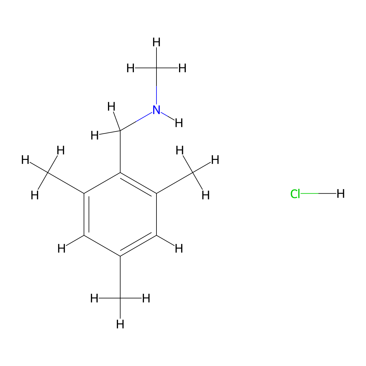 Methyl[(2,4,6-trimethylphenyl)methyl]amine hydrochloride molecular structure, CAS 2639441-50-0