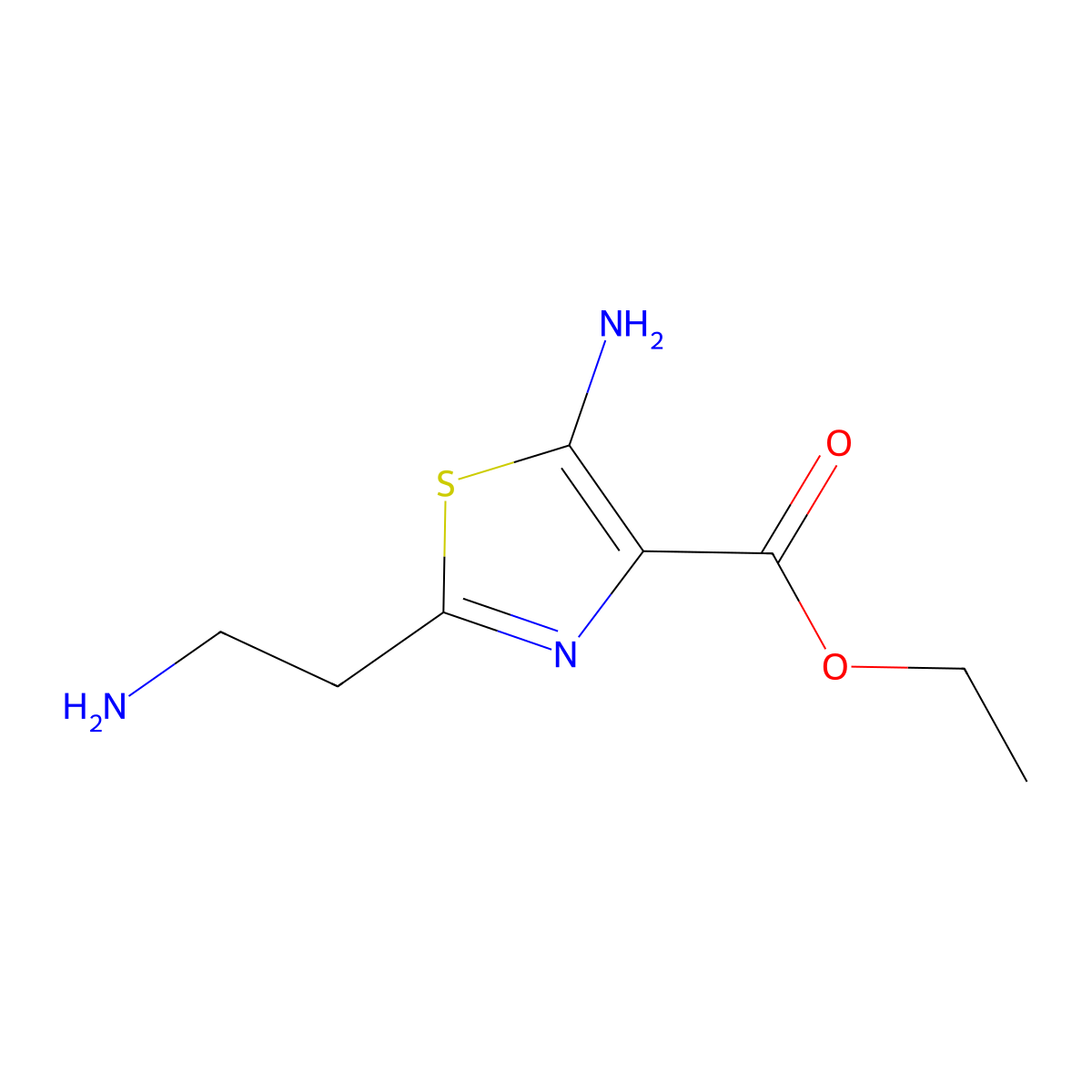 Ethyl 5-amino-2-(2-aminoethyl)-1,3-thiazole-4-carboxylate molecular structure, CAS 2639441-53-3