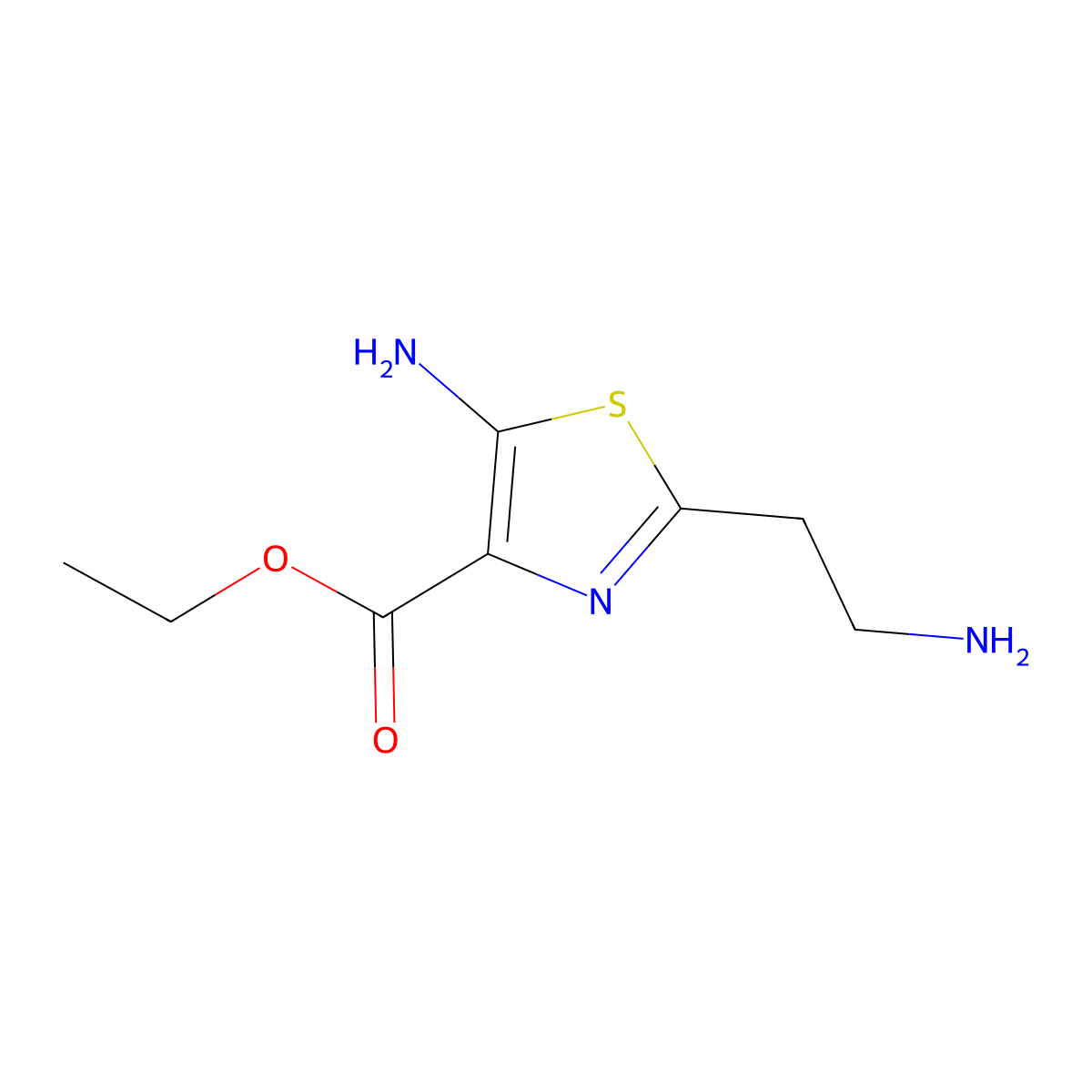 Ethyl 5-amino-2-(2-aminoethyl)-1,3-thiazole-4-carboxylate molecular structure, CAS 2639441-53-3