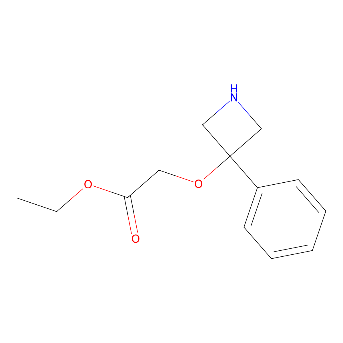 Ethyl 2-[(3-phenylazetidin-3-yl)oxy]acetate molecular structure, CAS 2639441-66-8