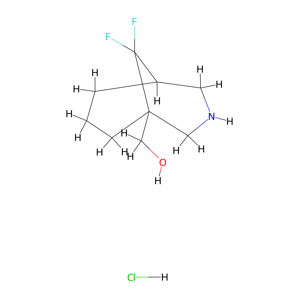 {9,9-Difluoro-3-azabicyclo[3.3.1]nonan-1-yl}methanol hydrochloride molecular structure, CAS 2639441-97-5