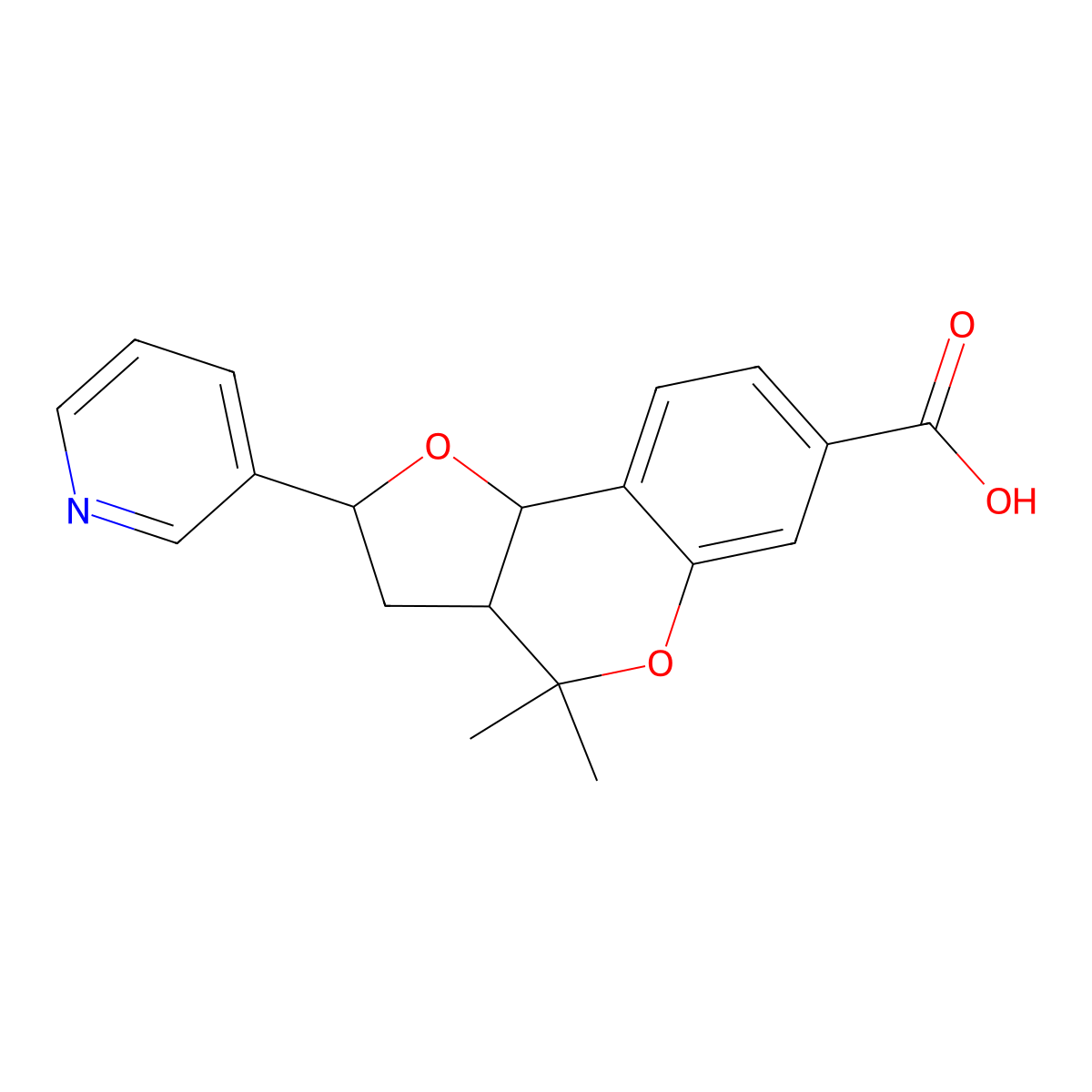 7,7-Dimethyl-4-(pyridin-3-yl)-3,8-dioxatricyclo[7.4.0.0,2,6]trideca-1(13),9,11-triene-11-carboxylicacid molecular structure, CAS 2639442-00-3