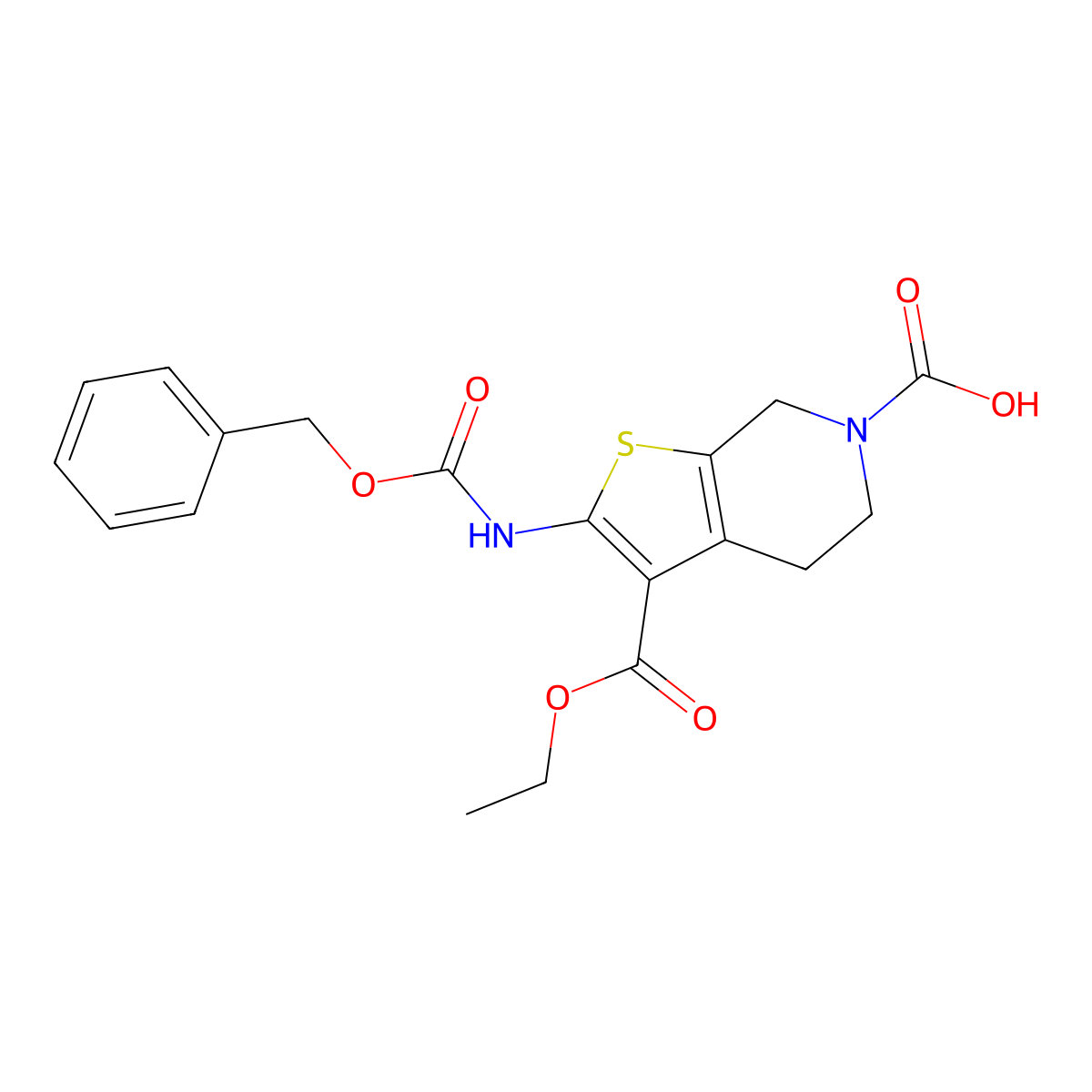2-{[(benzyloxy)carbonyl]amino}-3-(ethoxycarbonyl)-4H,5H,6H,7H-thieno[2,3-c]pyridine-6-carboxylic acid molecular structure, CAS 2639442-02-5