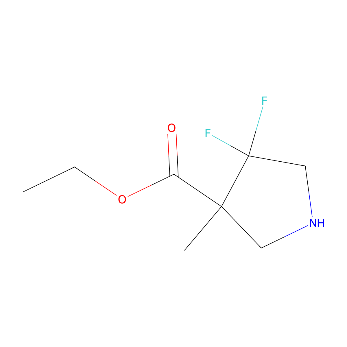 Ethyl 4,4-difluoro-3-methyl-pyrrolidine-3-carboxylate molecular structure, CAS 2639442-10-5