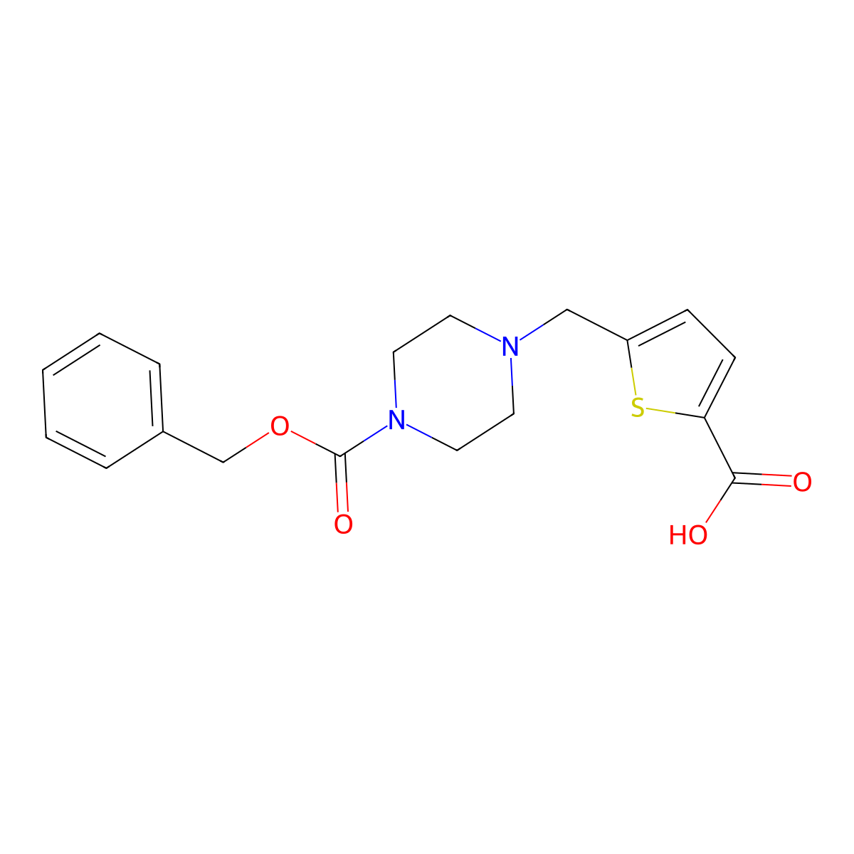 5-({4-[(Benzyloxy)carbonyl]piperazin-1-yl}methyl)thiophene-2-carboxylic acid molecular structure, CAS 2639442-14-9