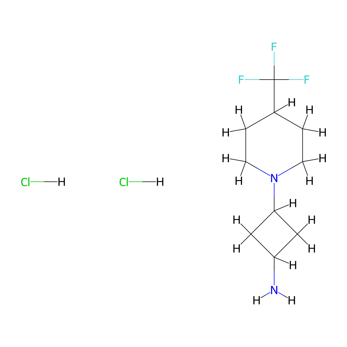 3-[4-(trifluoromethyl)piperidin-1-yl]cyclobutan-1-amine dihydrochloride, Mixture of diastereomers molecular structure, CAS 2639442-17-2