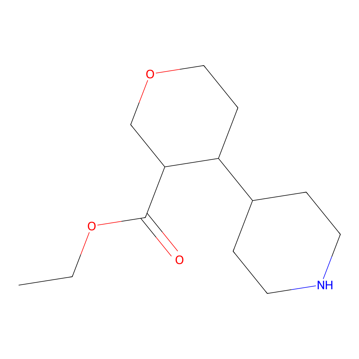 Ethyl 4-(piperidin-4-yl)oxane-3-carboxylate molecular structure, CAS 2639442-35-4