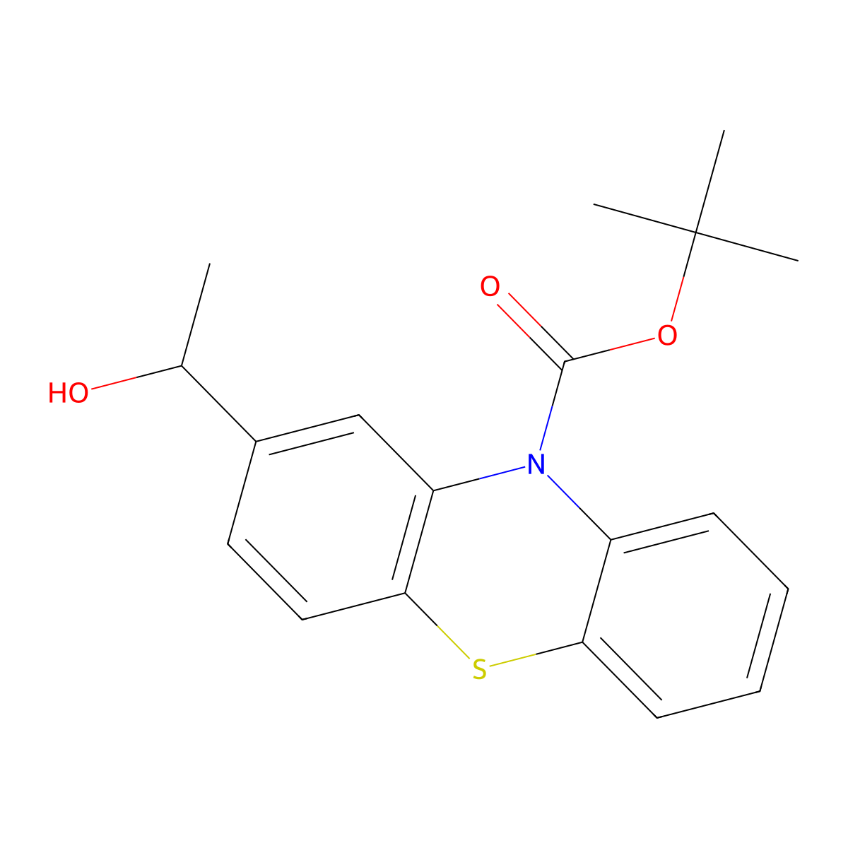 tert-Butyl 2-(1-hydroxyethyl)-10H-phenothiazine-10-carboxylate molecular structure, CAS 2639442-38-7