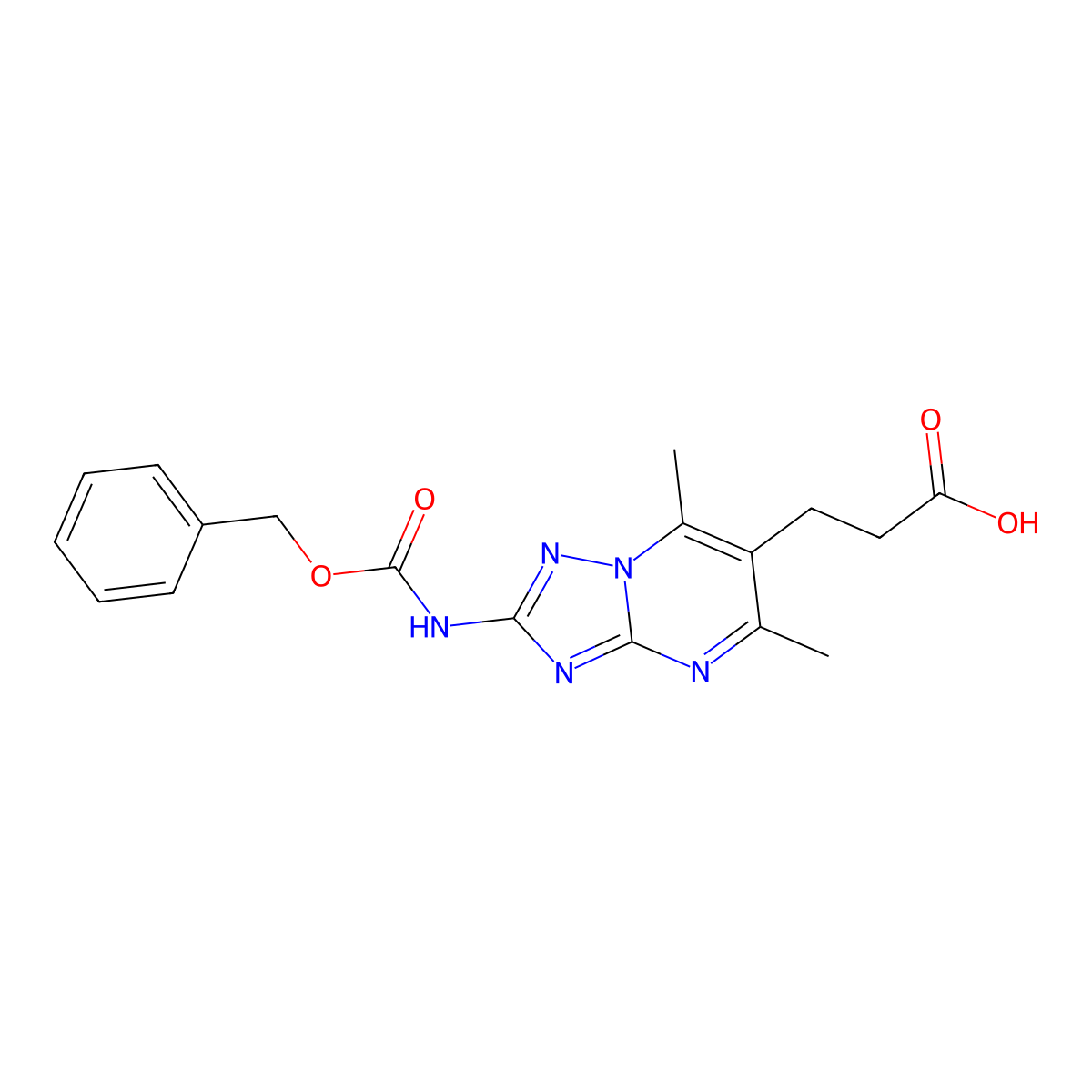 3-(2-{[(Benzyloxy)carbonyl]amino}-5,7-dimethyl-[1,2,4]triazolo[1,5-a]pyrimidin-6-yl)propanoic acid molecular structure, CAS 2639442-42-3