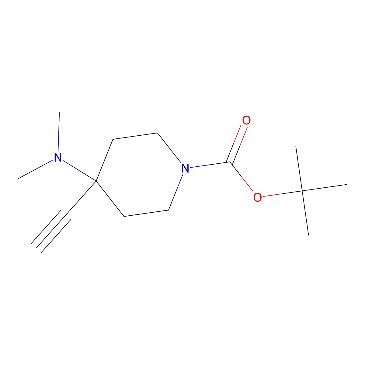 Tert-butyl 4-(dimethylamino)-4-ethynylpiperidine-1-carboxylate molecular structure, CAS 2639442-44-5
