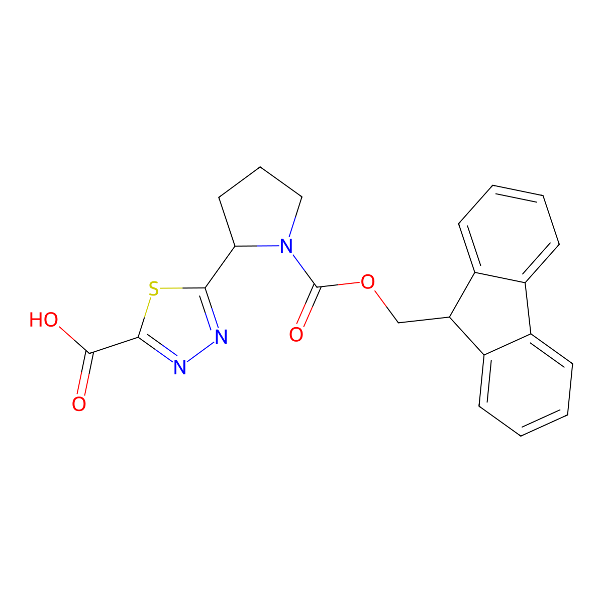 5-(1-{[(9H-fluoren-9-yl)methoxy]carbonyl}pyrrolidin-2-yl)-1,3,4-thiadiazole-2-carboxylic acid molecular structure, CAS 2639442-47-8