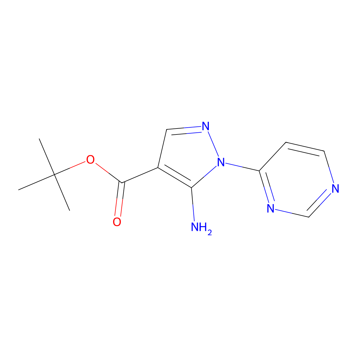 tert-butyl 5-amino-1-(pyrimidin-4-yl)-1H-pyrazole-4-carboxylate molecular structure, CAS 2639442-53-6