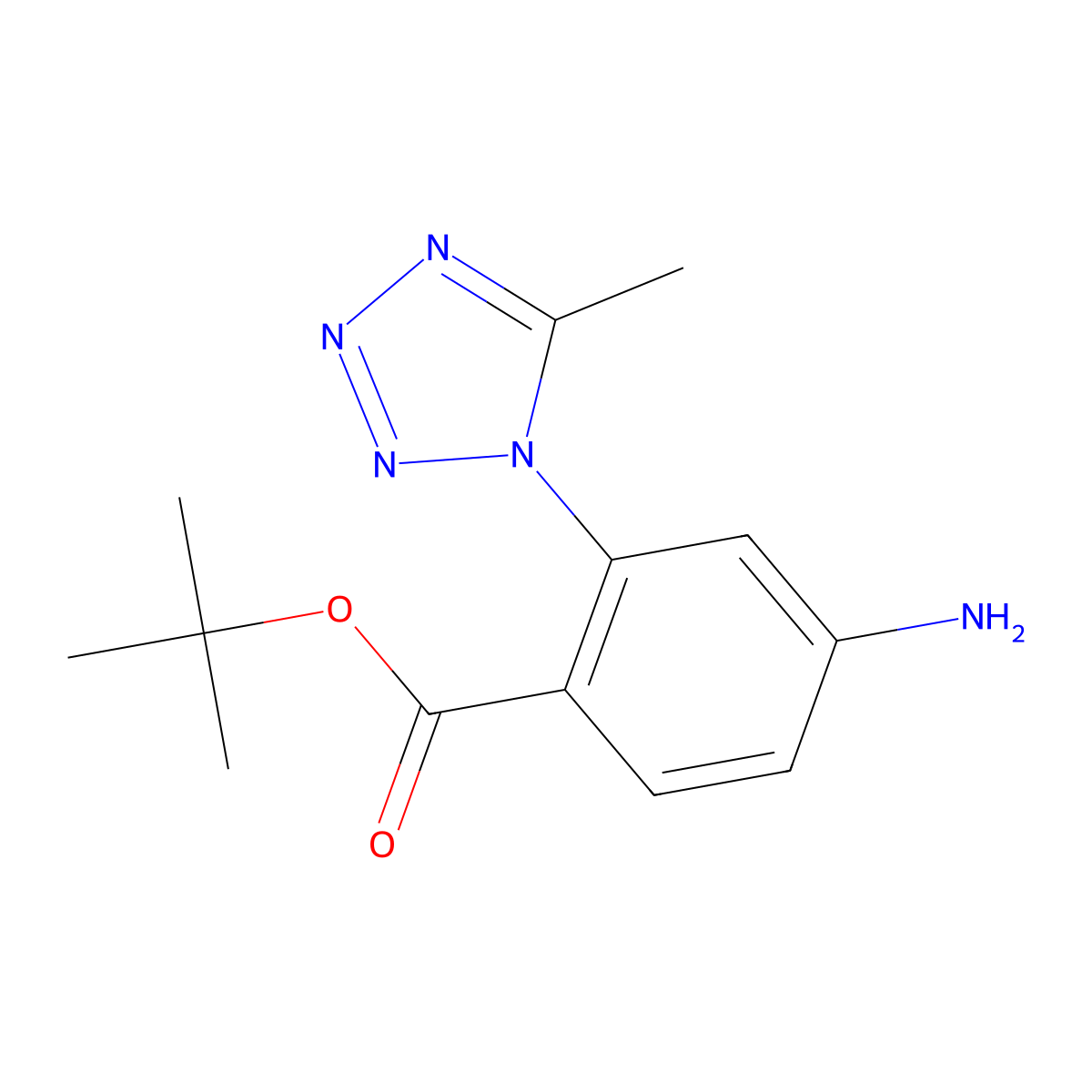 tert-butyl 4-amino-2-(5-methyl-1H-1,2,3,4-tetrazol-1-yl)benzoate molecular structure, CAS 2639442-57-0