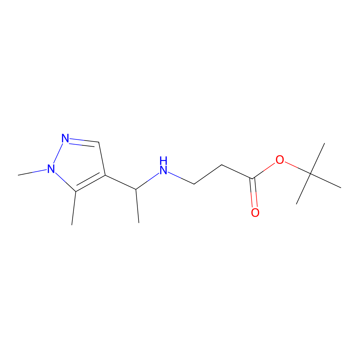 tert-butyl 3-{[1-(1,5-dimethyl-1H-pyrazol-4-yl)ethyl]amino}propanoate molecular structure, CAS 2639442-72-9