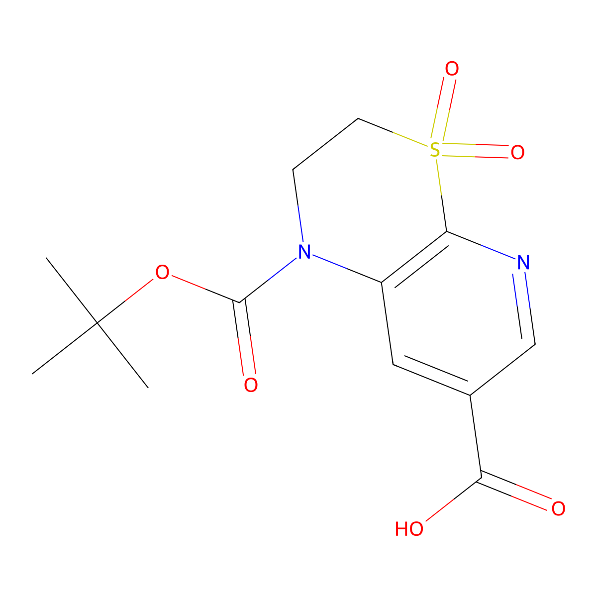 1-[(tert-butoxy)carbonyl]-4,4-dioxo-1H,2H,3H-4lambda6-pyrido[2,3-b][1,4]thiazine-7-carboxylic acid molecular structure, CAS 2639442-75-2