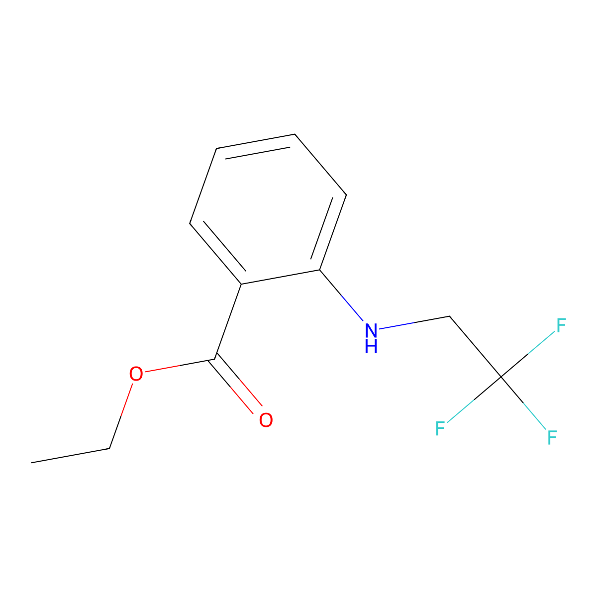 Ethyl 2-[(2,2,2-trifluoroethyl)amino]benzoate molecular structure, CAS 2639442-80-9
