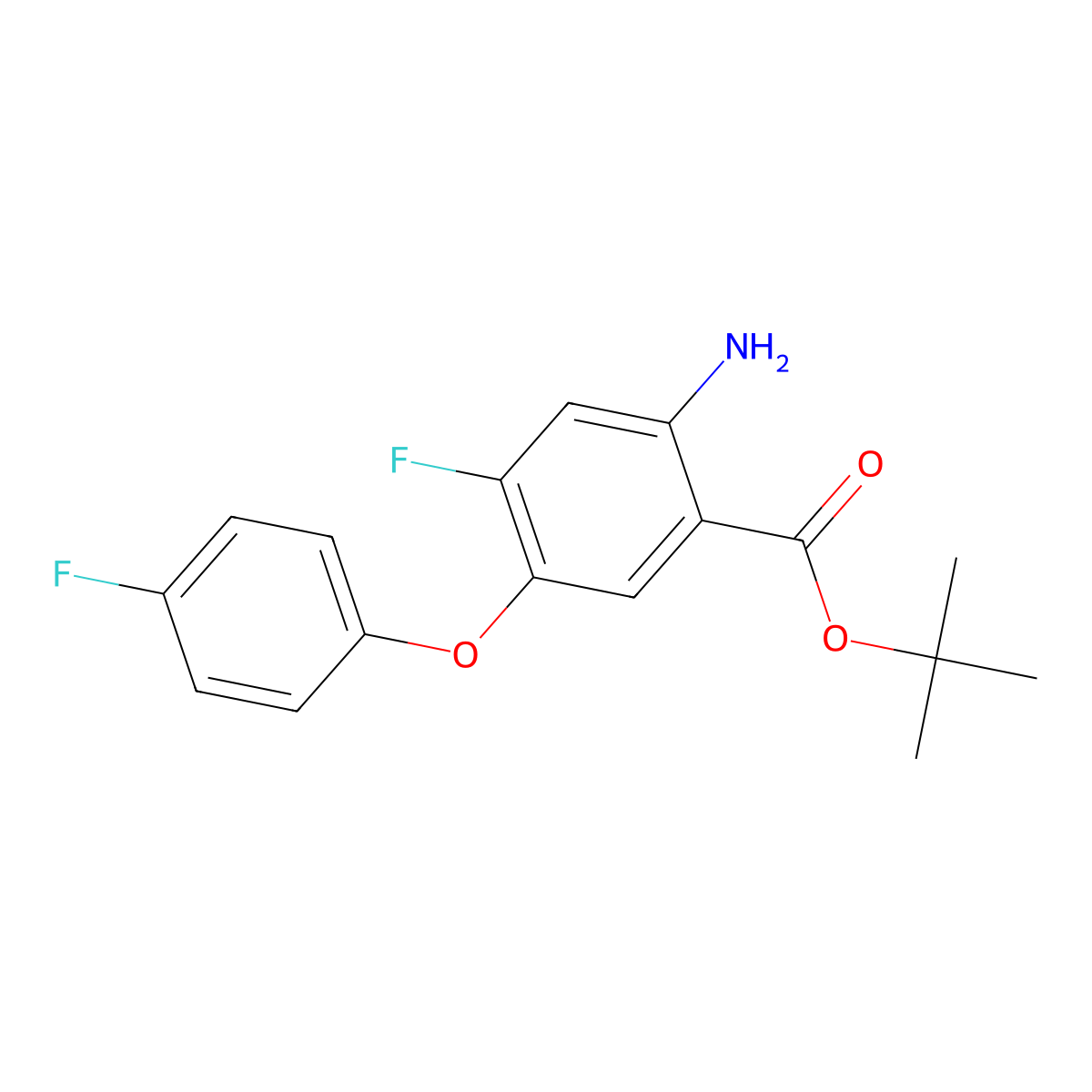 Tert-butyl 2-amino-4-fluoro-5-(4-fluorophenoxy)benzoate molecular structure, CAS 2639442-84-3