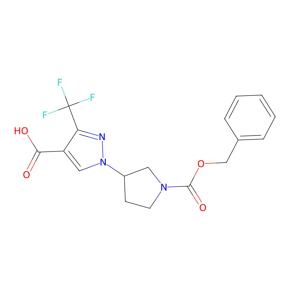 1-{1-[(benzyloxy)carbonyl]pyrrolidin-3-yl}-3-(trifluoromethyl)-1H-pyrazole-4-carboxylic acid molecular structure, CAS 2639442-86-5