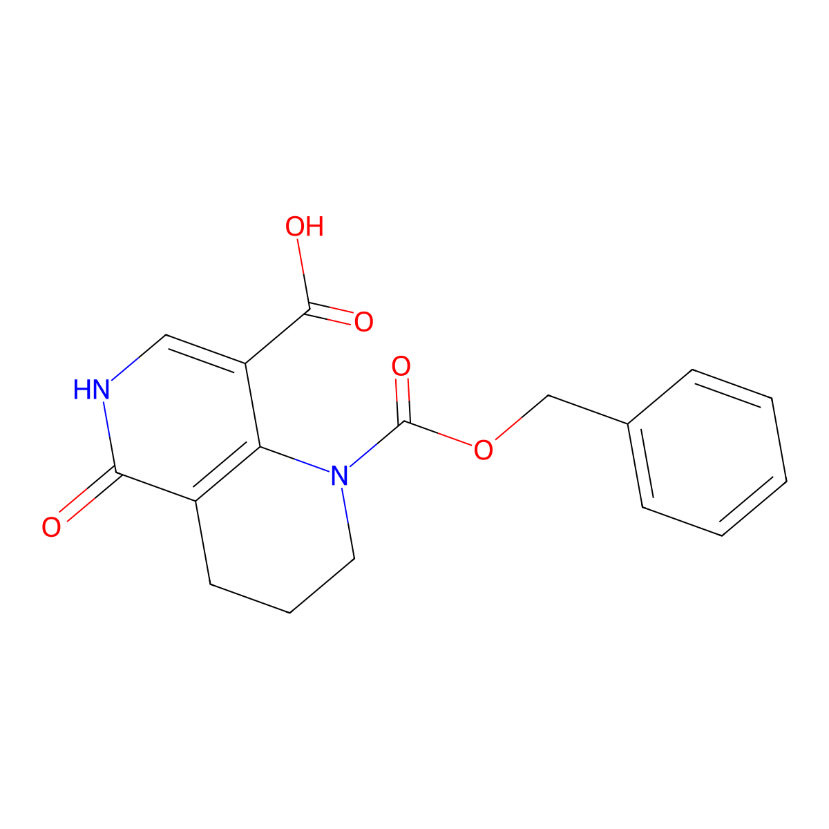 1-[(Benzyloxy)carbonyl]-5-hydroxy-1,2,3,4-tetrahydro-1,6-naphthyridine-8-carboxylic acid molecular structure, CAS 2639442-88-7