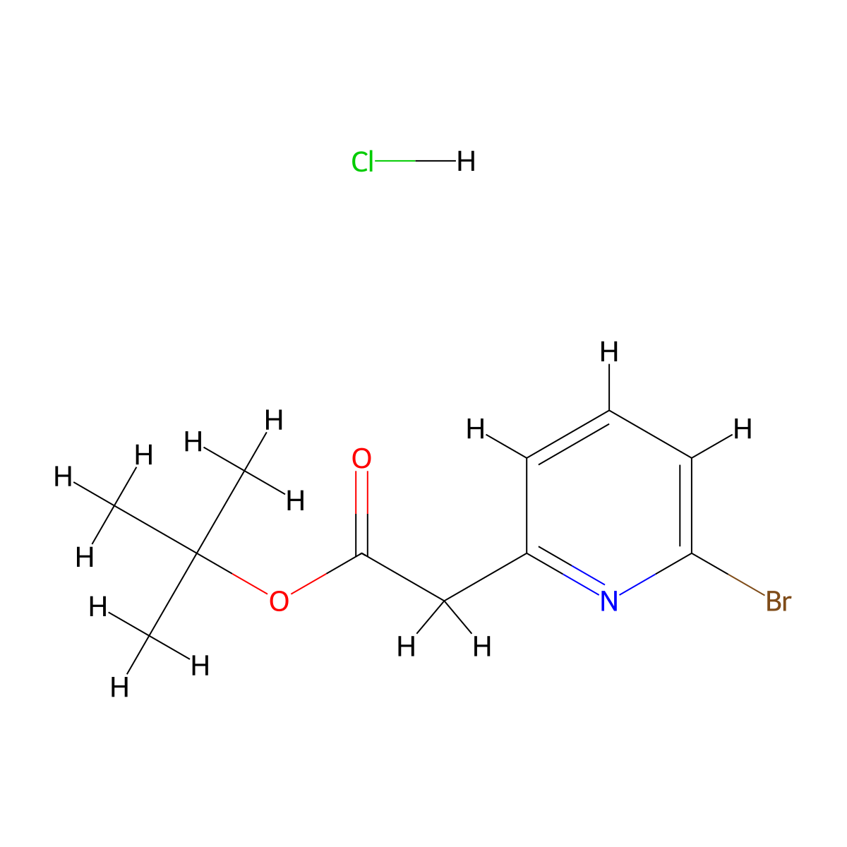 Tert-butyl 2-(6-bromopyridin-2-yl)acetate hydrochloride molecular structure, CAS 2639442-96-7
