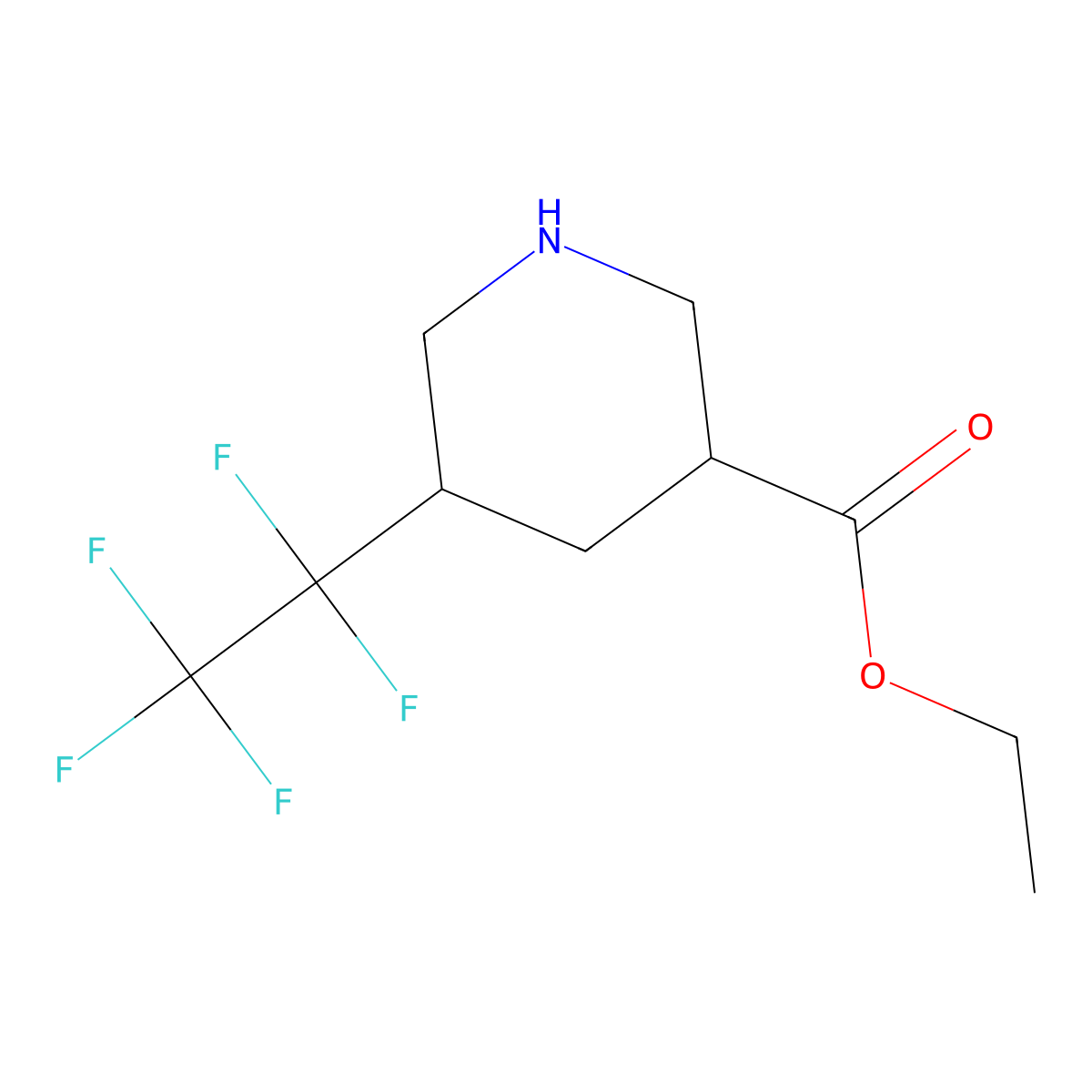 Ethyl 5-(1,1,2,2,2-pentafluoroethyl)piperidine-3-carboxylate molecular structure, CAS 2639442-99-0
