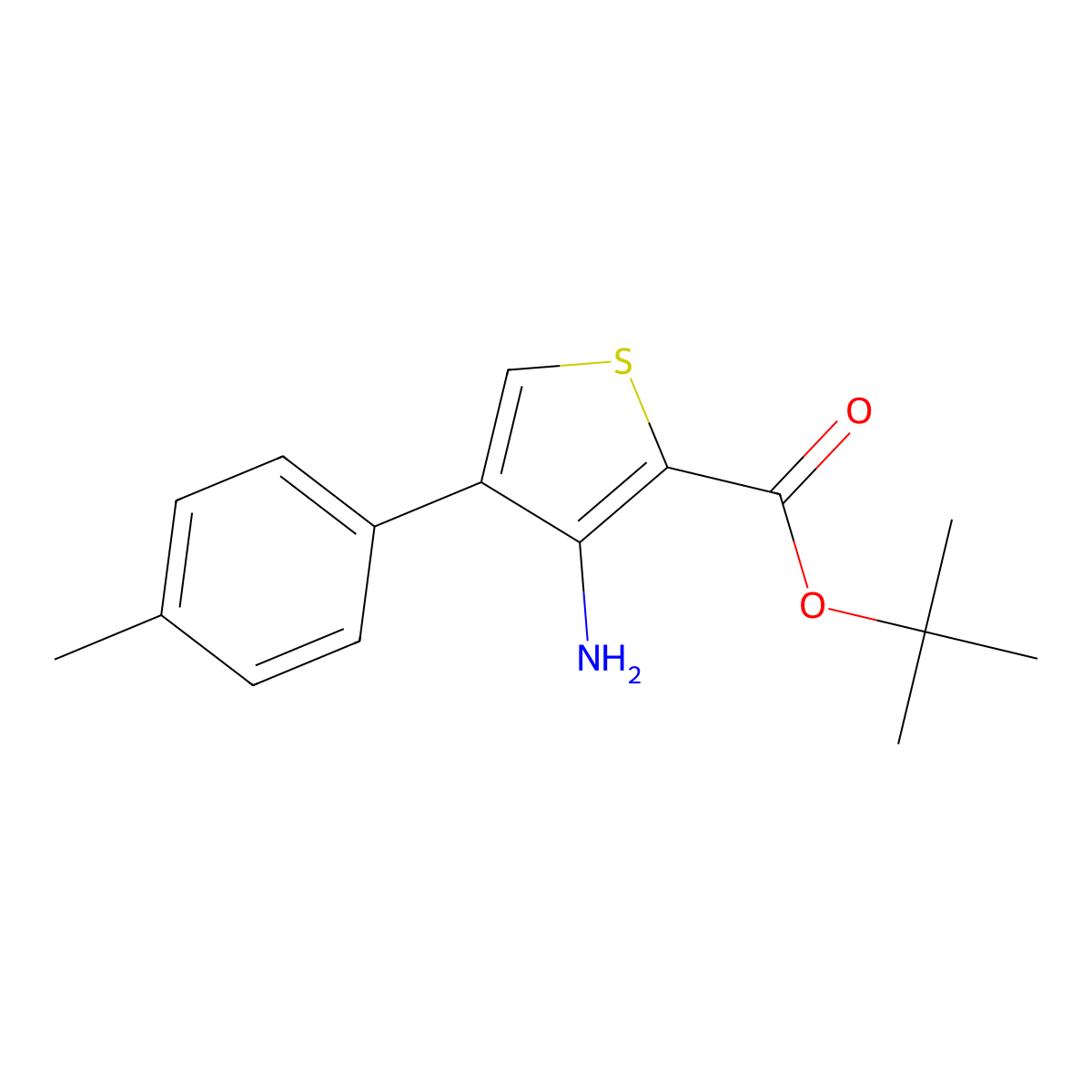 Tert-butyl 3-amino-4-(4-methylphenyl)thiophene-2-carboxylate molecular structure, CAS 2639443-01-7