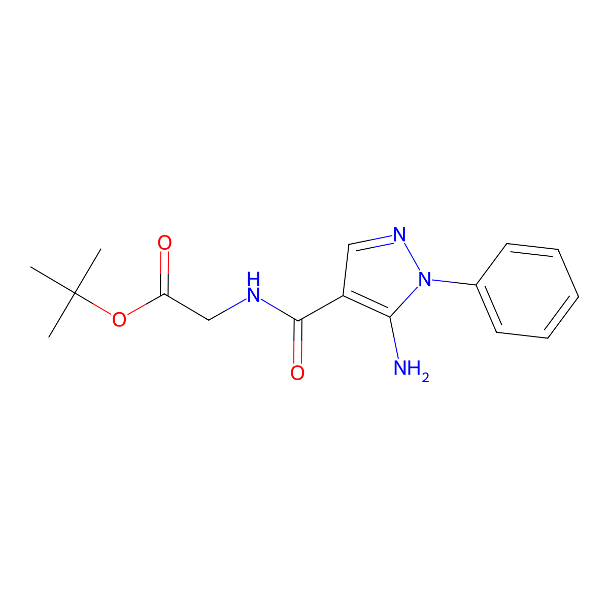 tert-butyl 2-[(5-amino-1-phenyl-1H-pyrazol-4-yl)formamido]acetate molecular structure, CAS 2639443-22-2