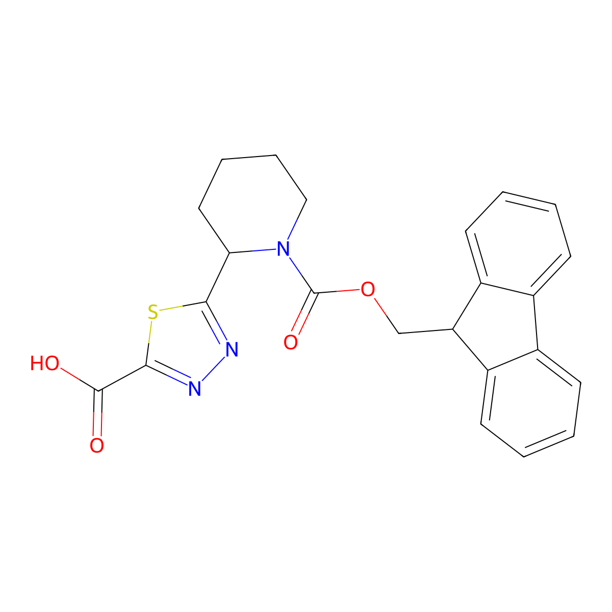 5-(1-{[(9H-fluoren-9-yl)methoxy]carbonyl}piperidin-2-yl)-1,3,4-thiadiazole-2-carboxylic acid molecular structure, CAS 2639443-24-4
