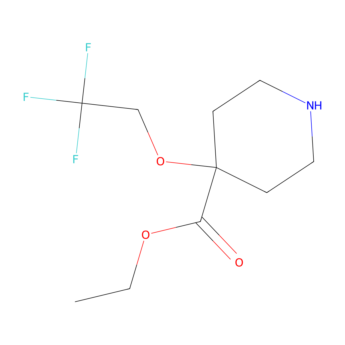 Ethyl 4-(2,2,2-trifluoroethoxy)piperidine-4-carboxylate molecular structure, CAS 2639443-46-0