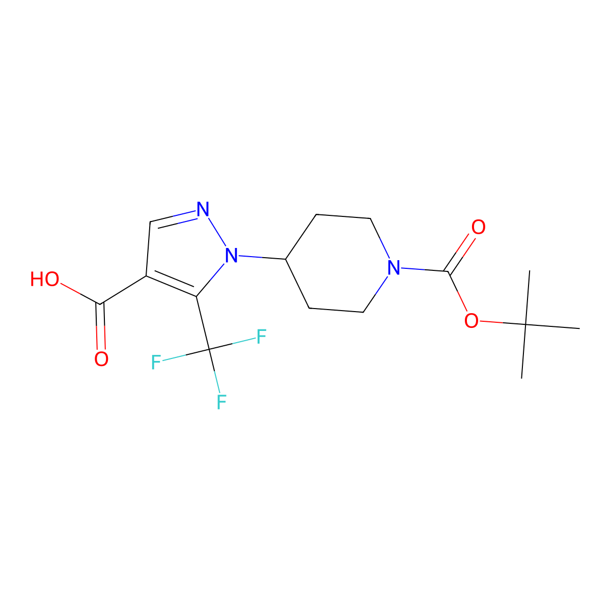 1-{1-[(tert-butoxy)carbonyl]piperidin-4-yl}-5-(trifluoromethyl)-1H-pyrazole-4-carboxylic acid molecular structure, CAS 2639443-47-1