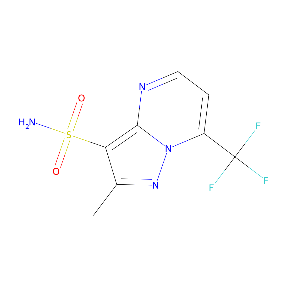 2-Methyl-7-(trifluoromethyl)pyrazolo[1,5-a]pyrimidine-3-sulfonamide molecular structure, CAS 2639443-81-3