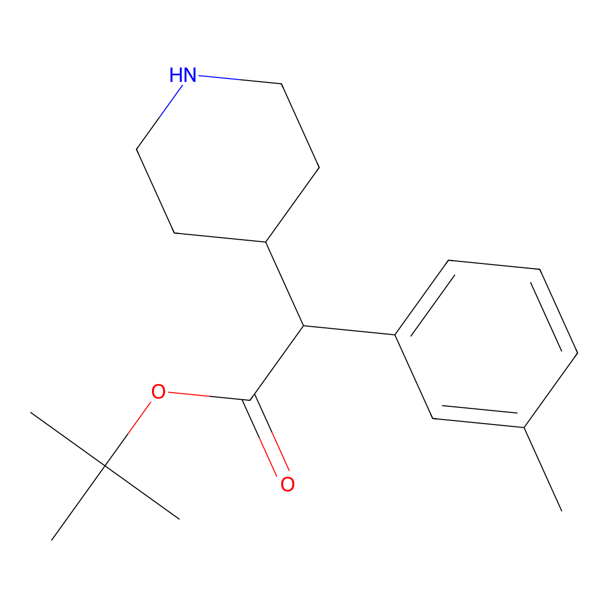 Tert-butyl 2-(3-methylphenyl)-2-(piperidin-4-yl)acetate molecular structure, CAS 2639443-83-5