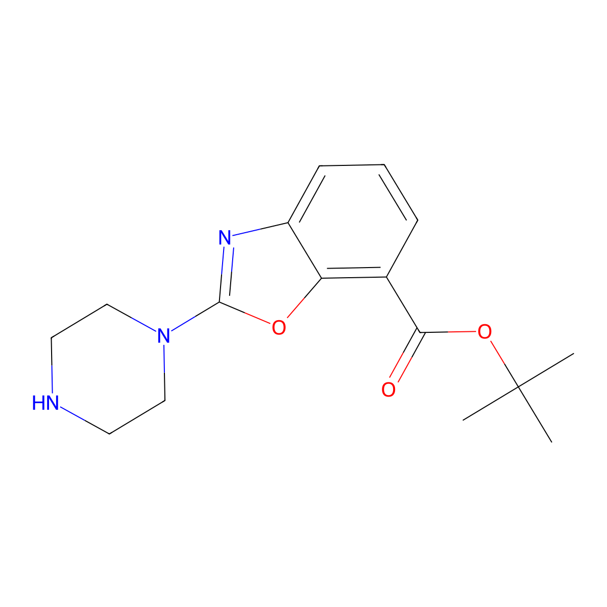 Tert-butyl 2-(piperazin-1-yl)-1,3-benzoxazole-7-carboxylate molecular structure, CAS 2639443-89-1