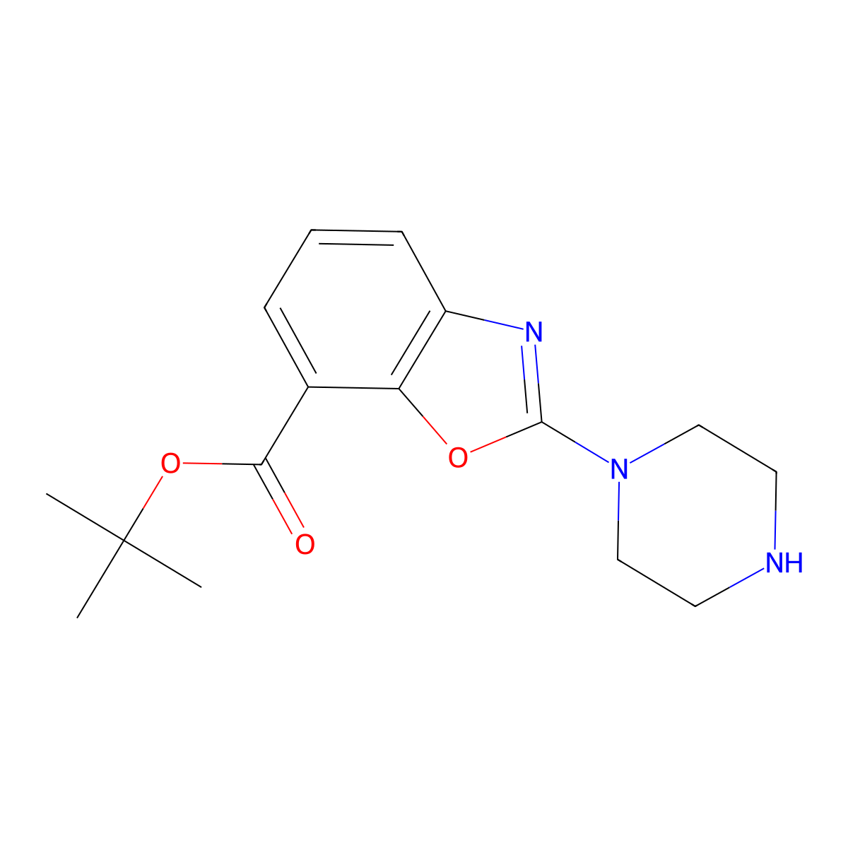 Tert-butyl 2-(piperazin-1-yl)-1,3-benzoxazole-7-carboxylate molecular structure, CAS 2639443-89-1