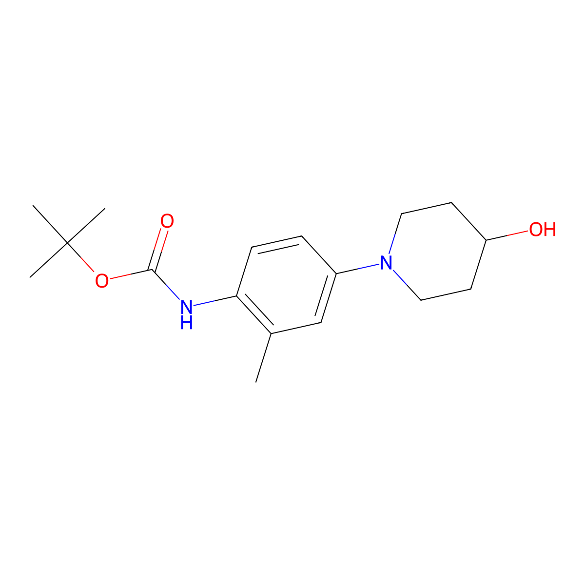 tert-butyl N-[4-(4-hydroxypiperidin-1-yl)-2-methylphenyl]carbamate molecular structure, CAS 2639443-94-8