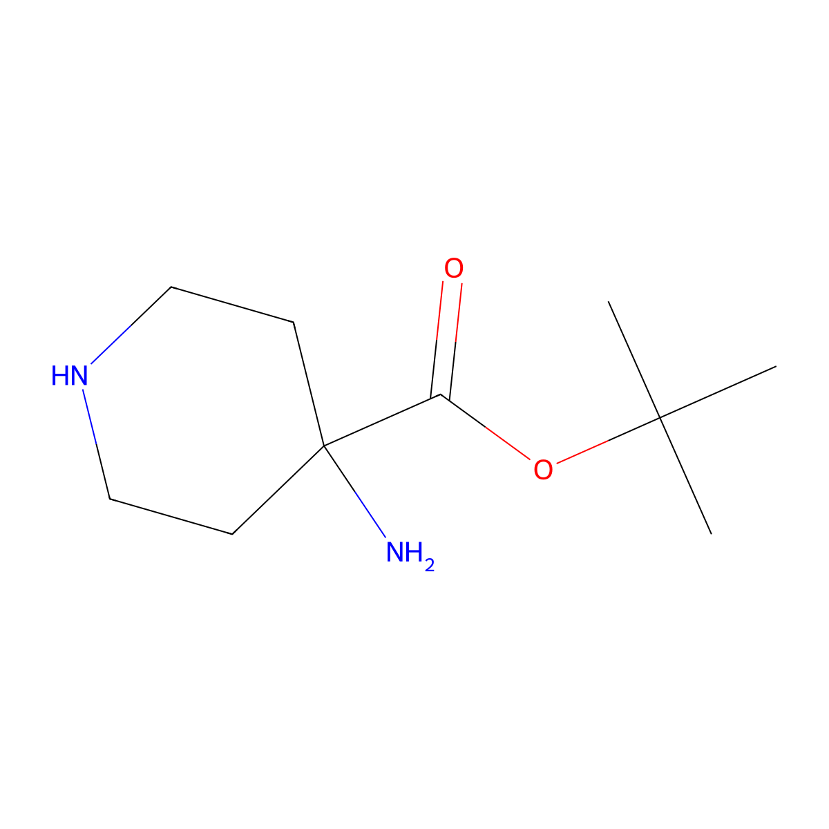 Tert-butyl 4-aminopiperidine-4-carboxylate molecular structure, CAS 2639443-95-9