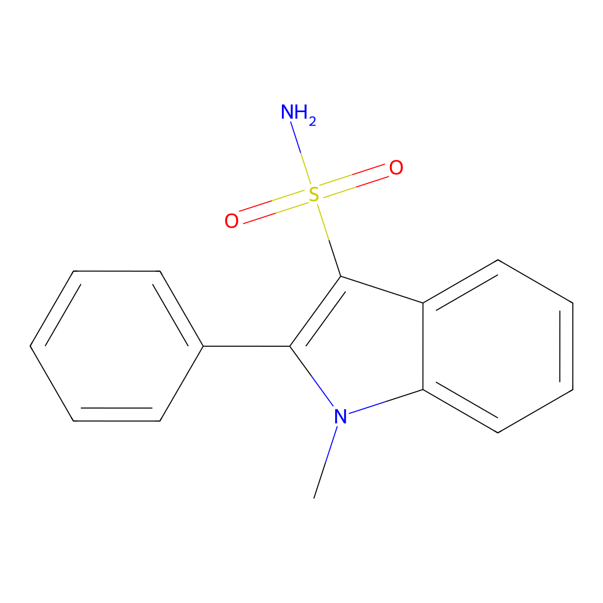 1-methyl-2-phenyl-1H-indole-3-sulfonamide molecular structure, CAS 2639443-99-3