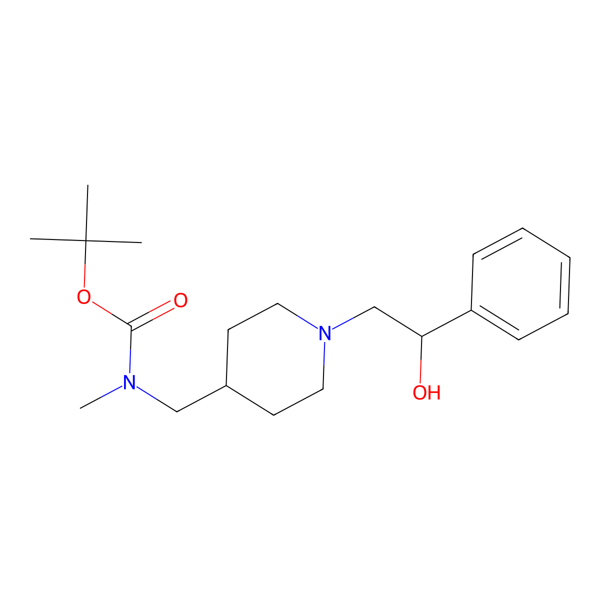 tert-butyl N-{[1-(2-hydroxy-2-phenylethyl)piperidin-4-yl]methyl}-N-methylcarbamate molecular structure, CAS 2639444-22-5