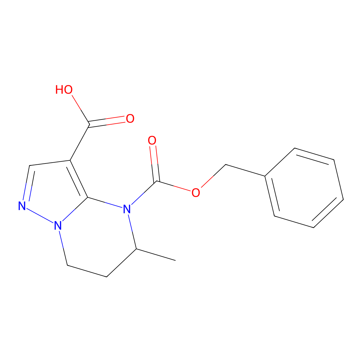 4-[(benzyloxy)carbonyl]-5-methyl-4H,5H,6H,7H-pyrazolo[1,5-a]pyrimidine-3-carboxylic acid molecular structure, CAS 2639444-23-6