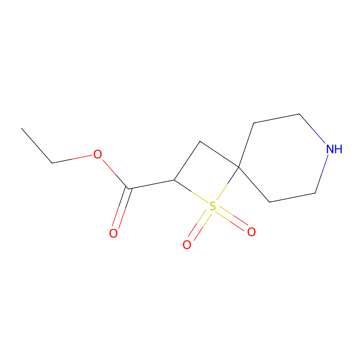 Ethyl 1,1-dioxo-1lambda6-thia-7-azaspiro[3.5]nonane-2-carboxylate molecular structure, CAS 2639444-24-7