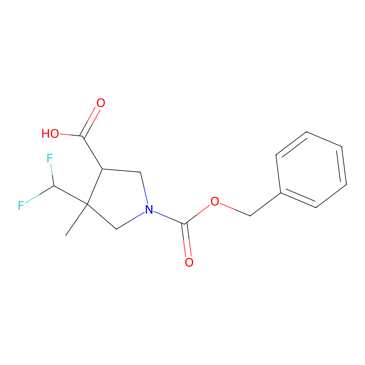 1-Benzyloxycarbonyl-4-(difluoromethyl)-4-methyl-pyrrolidine-3-carboxylic acid molecular structure, CAS 2639444-26-9