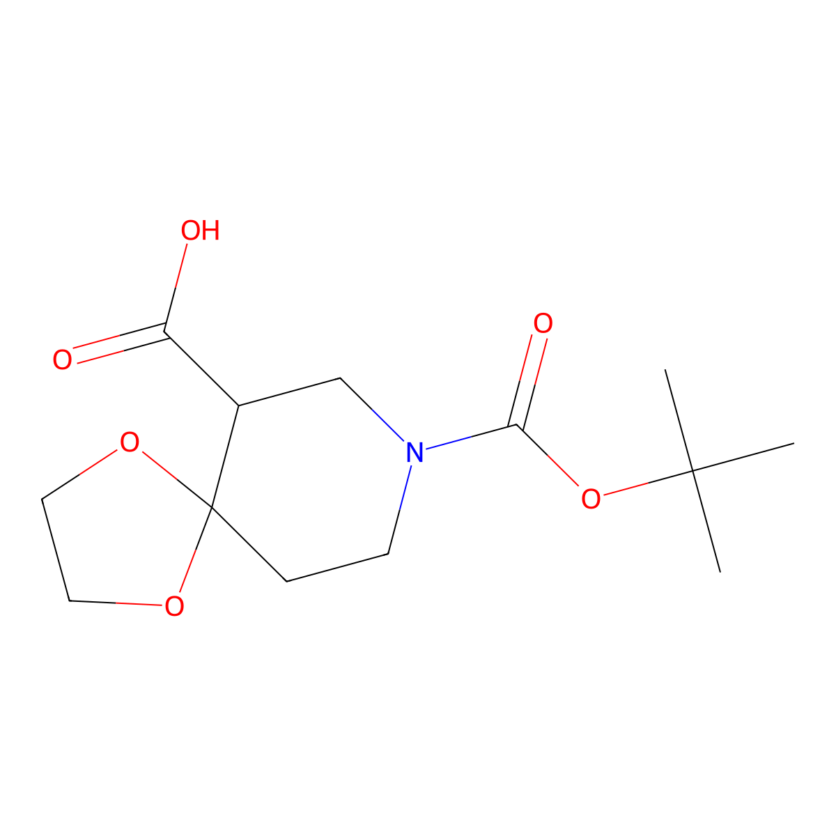 8-[(Tert-butoxy)carbonyl]-1,4-dioxa-8-azaspiro[4.5]decane-6-carboxylic acid molecular structure, CAS 2639444-31-6