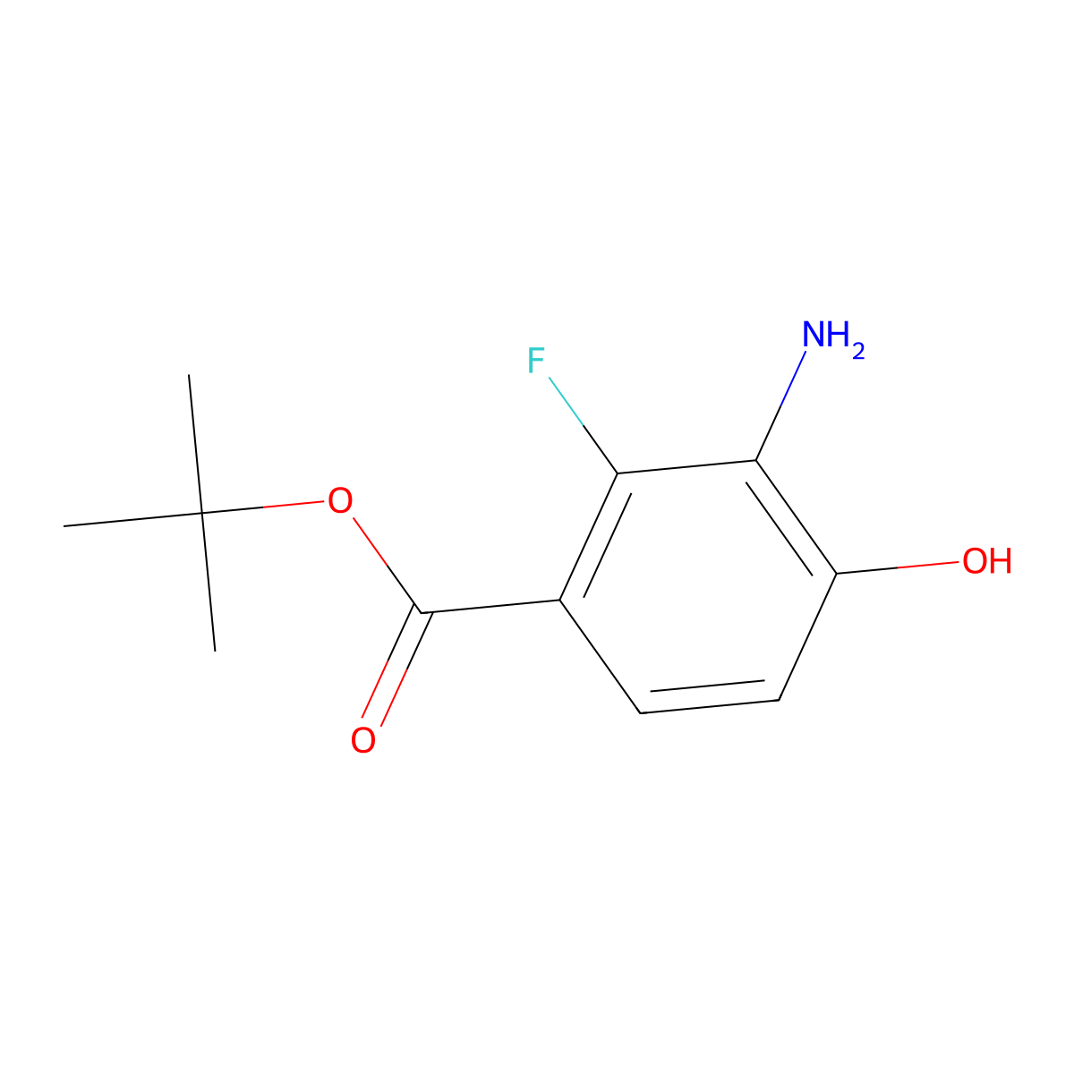 Tert-butyl 3-amino-2-fluoro-4-hydroxybenzoate molecular structure, CAS 2639444-50-9