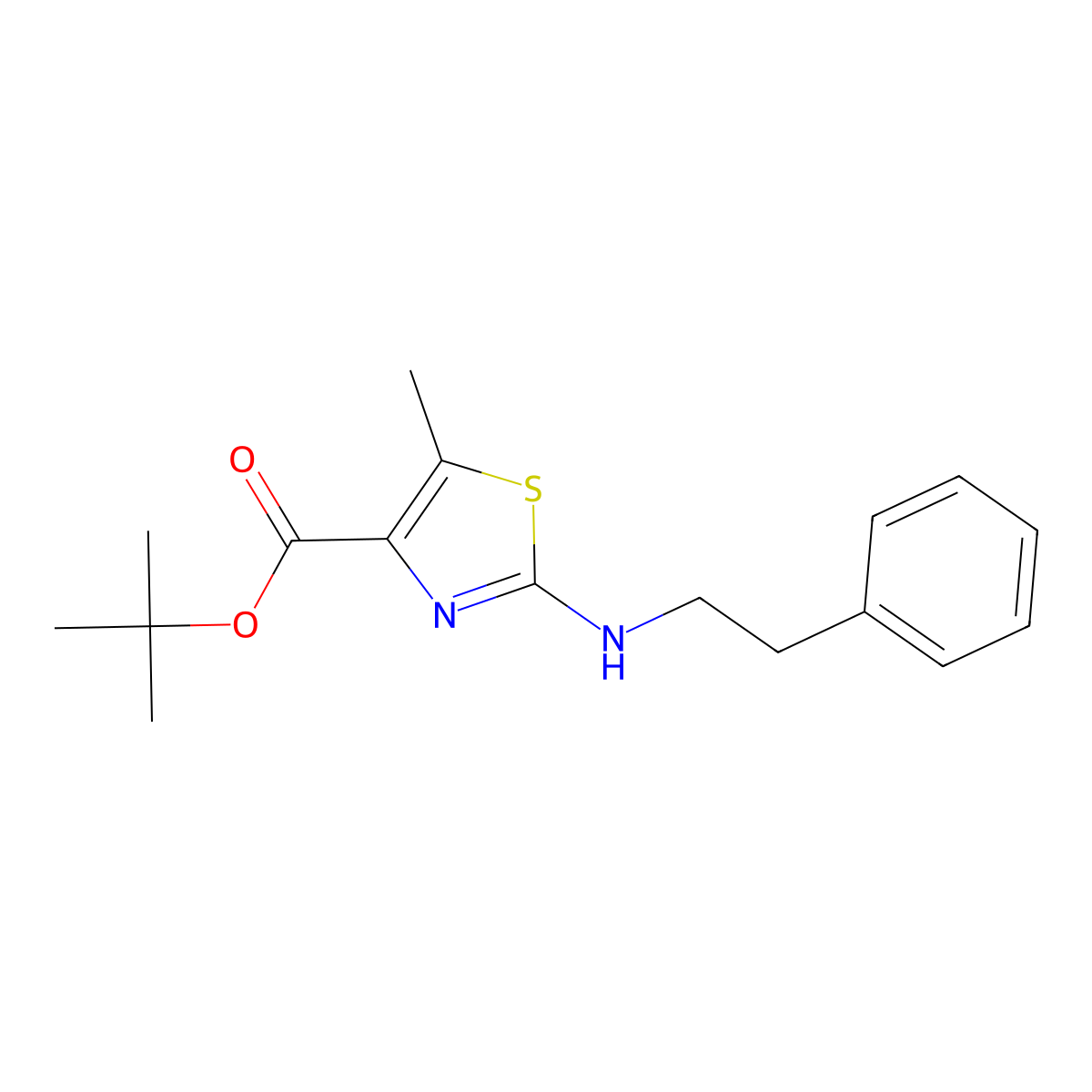 Tert-butyl 5-methyl-2-[(2-phenylethyl)amino]-1,3-thiazole-4-carboxylate molecular structure, CAS 2639445-10-4
