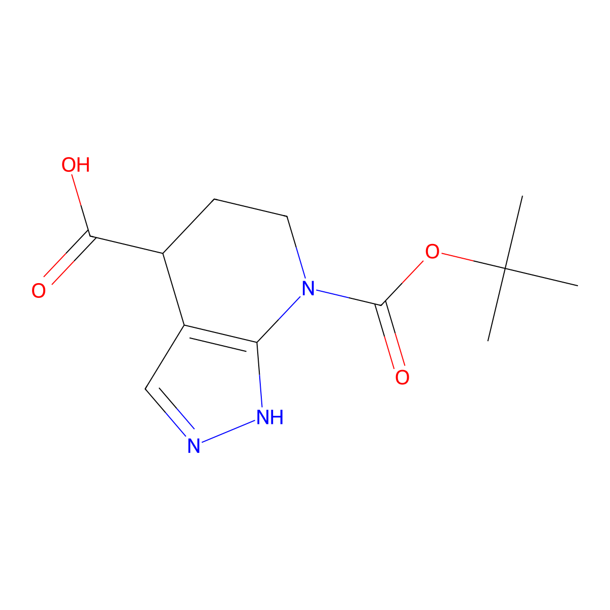 7-[(tert-butoxy)carbonyl]-1H,4H,5H,6H,7H-pyrazolo[3,4-b]pyridine-4-carboxylic acid molecular structure, CAS 2639445-32-0