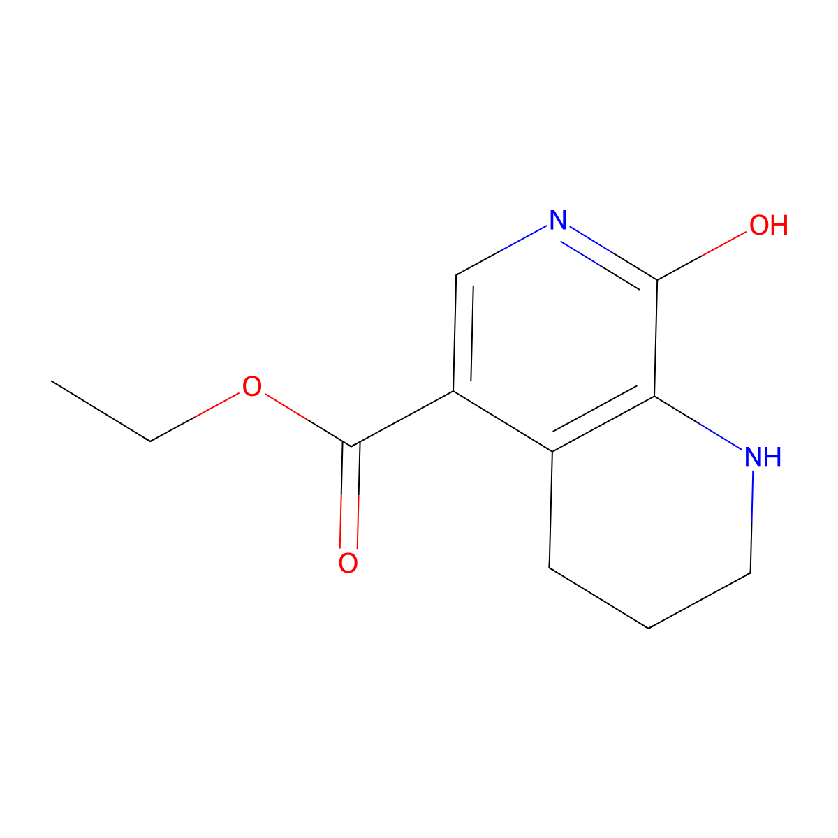 Ethyl 8-hydroxy-1,2,3,4-tetrahydro-1,7-naphthyridine-5-carboxylate molecular structure, CAS 2639445-53-5